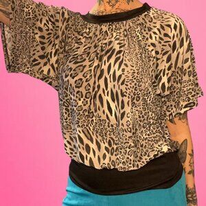y2k leopard cheetah bat wing sleeve blouse doloman